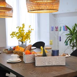 LAZYWON 2-Pack Boho Wicker Toilet Paper Baskets - Small White Bathroom Storage Baskets with Gift Wrap, Decorative Organizer for Toilet Tank Top & Countertop