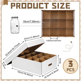Menkxi 3 Pieces 16 oz Regular or Wide Mouth Mason Jar Storage Box Cardboard Canning Jar Storage Box with Handles and Dividers Stackable Containers for Storage and Moving (White)