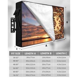 Orange Brown Boho Floral Outdoor TV Cover 30 to 32 Inch, Vintage Ethnic Texture TV Screen Protector with Zipper and Pocket Waterproof/Weatherproof 30"L x 19"H TV Cover for Outside Decor