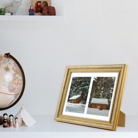 Golden State Art, 8.5x11 Ornate Picture Frame - White Mat for 2-5x7 Photos or 8.5x11 Certificate Without Mat - Collage Picture Frame with Easel Stand-Color:Vintage Gold (Plexi Glass)