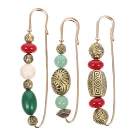 SOIMISS 3Pcs Vintage Brooches Safety Pins Extra Large Safety Beads Pins Retro Lapel Pins for Scarf Blankets Skirts Kilts Knitted Fabric Crafts