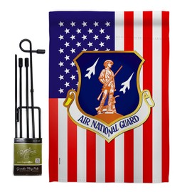 USA Decoration Air National Guard Garden Flag Set with Stand Armed Forces ANG United State American Military Veteran Retire House Decoration Banner Small Yard Gift Double-Sided, Made in USA