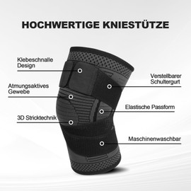 Ruilala Knee Support for Men Women Pack of 2 Sports Knee Support Adjustable Compression Knee Support for ACL, Meniscus Tear, Running, Weightlifting, Volleyball, Basketball (Black, L)