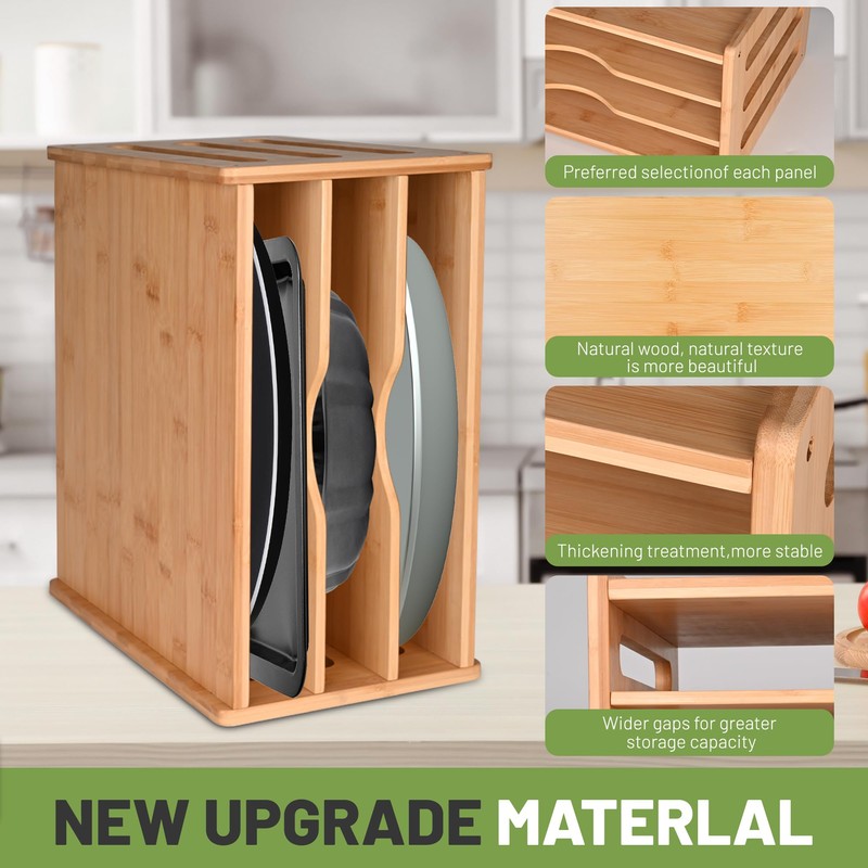 Cookie Sheet Organizer for Cabinet, 4 Tier Bamboo Baking Sheet