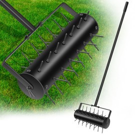18" Lawn Aerator Tool Manual Lawn Aerators Rolling Lawn Aerator Manual Aeration Tool Soil Aerator Roller with 55" Stainless Steel Handle and Handle Cover for Garden Patio Manual Lawn Aerator Black