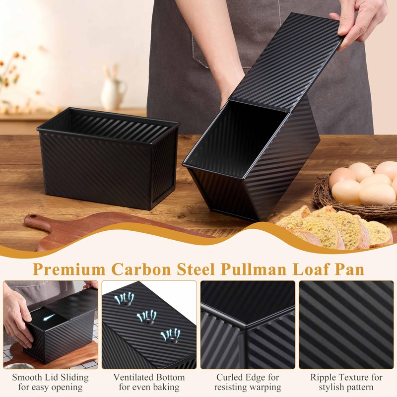 2 Pack Pullman Bread Loaf Pan with Lid, 1 Pound