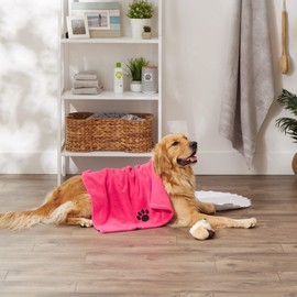 Bone Dry Bone Dry Embroidered Pet Grooming Towel Collection, Absorbent Microfiber X-Large, 41x23.5, Raspberry Sorbet