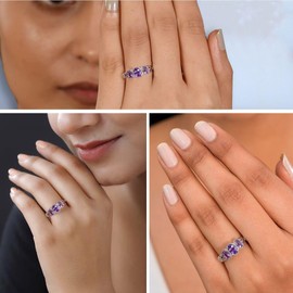 Amethyst Ring Sterling Silver Rings Women in Platinum Plating Crystal Stone Unique Trendy Jewelry Birthday Gifts for Women Size - 8