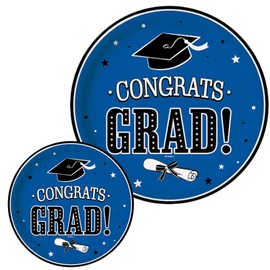 Oojami 80 pcs Graduation Plates Includes 40 Dinner Plates and 40 Dessert Plates Graduation party supplies class of 2024 dinnerware decoration (Blue)