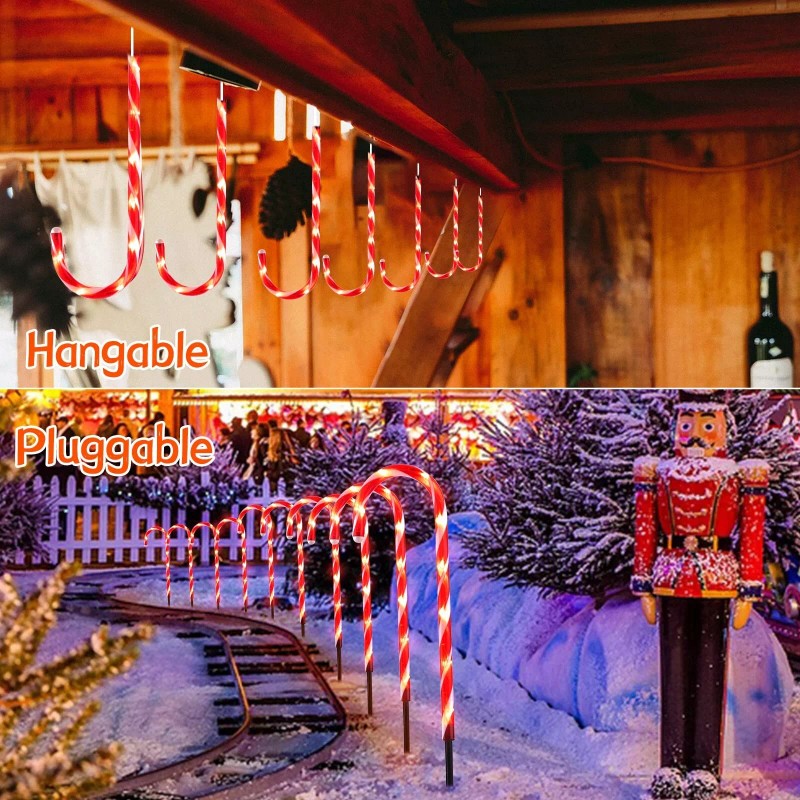 Brightown 10 Pack Christmas Candy Cane Lights Outdoor Waterproof Pathway