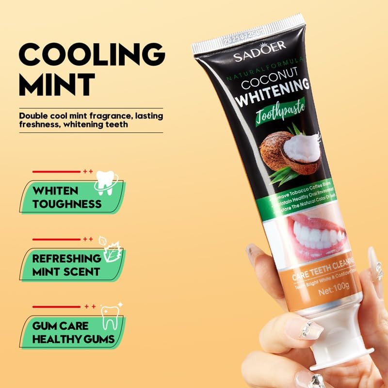 Coconut Mint Whitening Toothpaste, Natural Formula, Deep Cleaning, 100g
