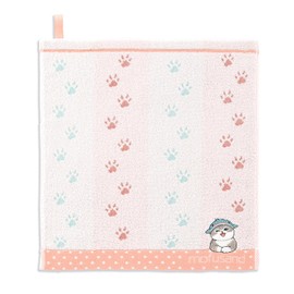 Towel Museum mofusand Ashiato Wash Towel with Loop, Pink, Cat, Cute, 43-0151080, Approx. 13.4 x 13.8 inches (34 x 35 cm)
