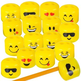 ArtCreativity Emoticon Sharpeners for Kids, Bulk Pack of 24, Emoticon Smile Face Pencil and Crayon Sharpeners, Fun School Supplies for Children, Emoticon Birthday Party Favors for Boys and Girls