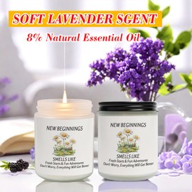 New Beginnings Gifts for Women, 7oz Lavender Scented Candle Present for Coworker Leaving, Graduation, Farewell, Goodbye, Good Luck, New Job, Break Up, Divorce Gifts