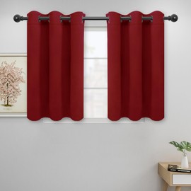 Easy-Going Blackout Curtains for Bedroom, Solid Thermal Insulated Grommet and Noise Reduction Window Drapes, Room Darkening Curtains for Living Room, 2 Panels (42x36 in, Christmas Red)