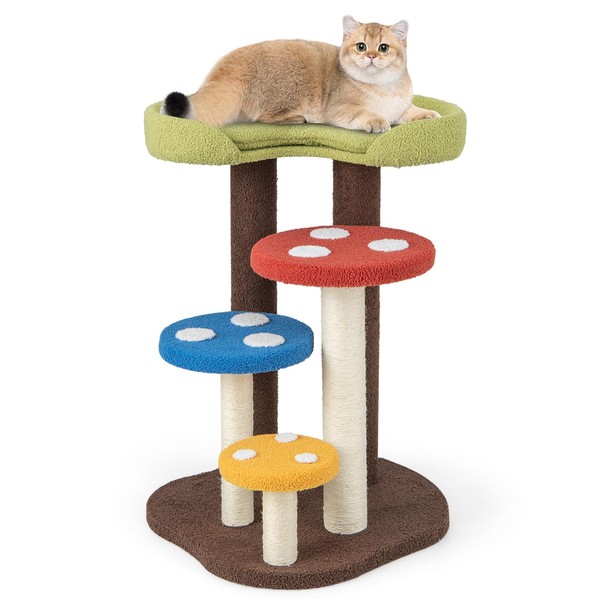 Tangkula Mushroom Cat Tree, Cute Cat Tower with Full-Wrapped Sisal