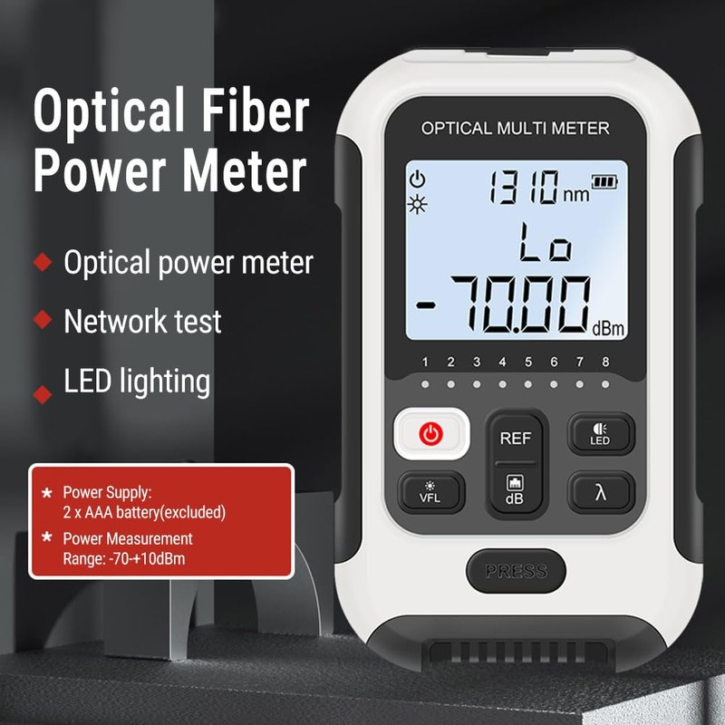 Fibreglass Power Meter, White Multifunctional Fibre Optic Tester with High