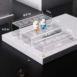 Acina 6Pcs Acrylic Display Risers: 9" Large Product Stand 2-Sets Clear Rectangular Shelf for Candy Dessert Cupcakes Collectibles Figures