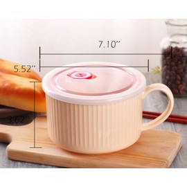 WHJY 30oz Ceramic Bowl with Lid and Handle for Soup and Instant Noodles Soup Mug, Modern Simple Style, with Heat Preservation Handle - Yellow