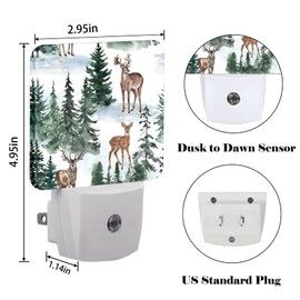 FSHVQKD Watercolor Deer and Forest Night Light,Plug Into Wall for Boys Girls Bedroom Decorative Square Night Light Lamp 0.5w Sleep Friendly