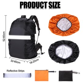 BDSHUNBF 2 Pack Waterproof Rain Cover for Backpack,Reflective Waterproof Backpack Rain Cover,Waterproof Rucksack Cover Rainproof Protector for Outdoor Hiking Riding Climbing,M 40L-50L,Black,Orange