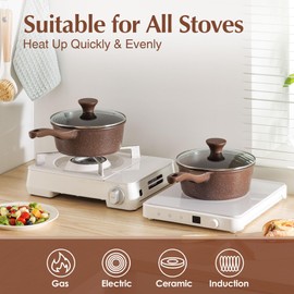 SENSARTE Saucepan Nonstick with Lid 2.5 Quarts Granite Coating Sauce Pot Medium Kitchen Cooking Pot, Induction Comptable, PFOA Free