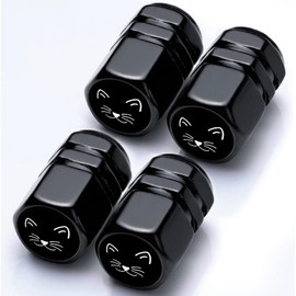 Tire Valve Stem Caps Black Cat Car Accessories 4-Pack - Aluminum Alloy Rust-Proof Universal Dust Covers Tire Air Cap for Car, SUV, Bike, Motorcycle Cat Lovers Gifts