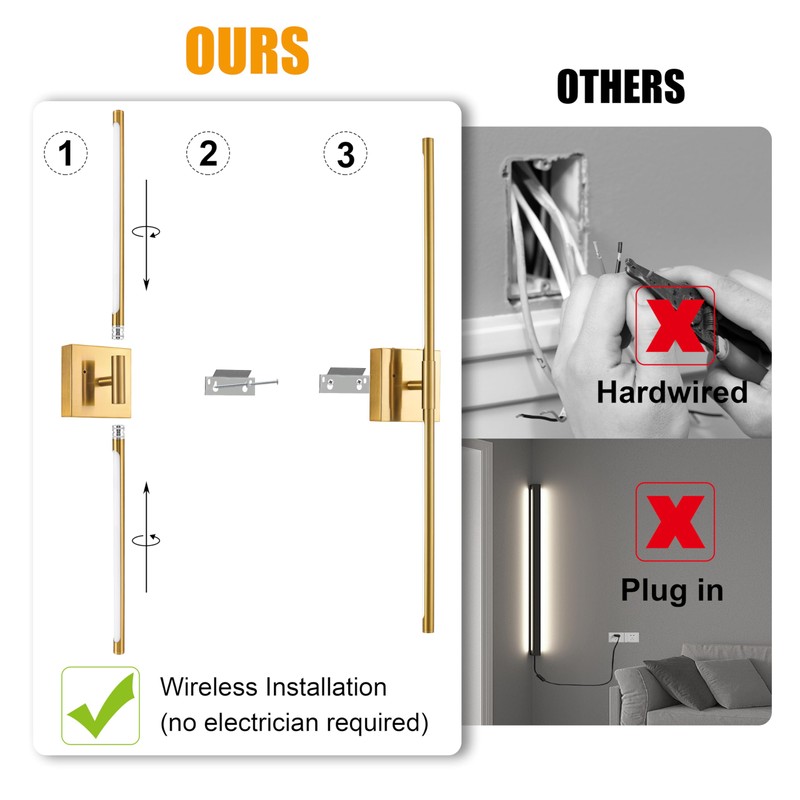 Morauroral 30″ Gold Battery Operated Wall Sconces Set of 2,