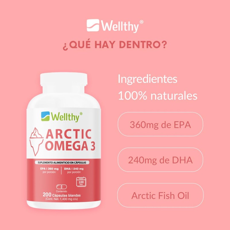 Wellthy Acrtic Omega 3 Softgel 200 Cápsulas. 360mg EPA, 240mg
