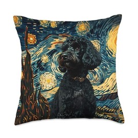 Black Poodle Van Gogh Style Graphic Throw Pillow