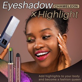 CHARMACY Duochrome Glitter Eyeshadow Stick, Chameleon Metallic Shimmer Smoky Eye Shadow, Long-Lasting Water-Resistant Formula, High Pigmented, Built-in Smudger #03