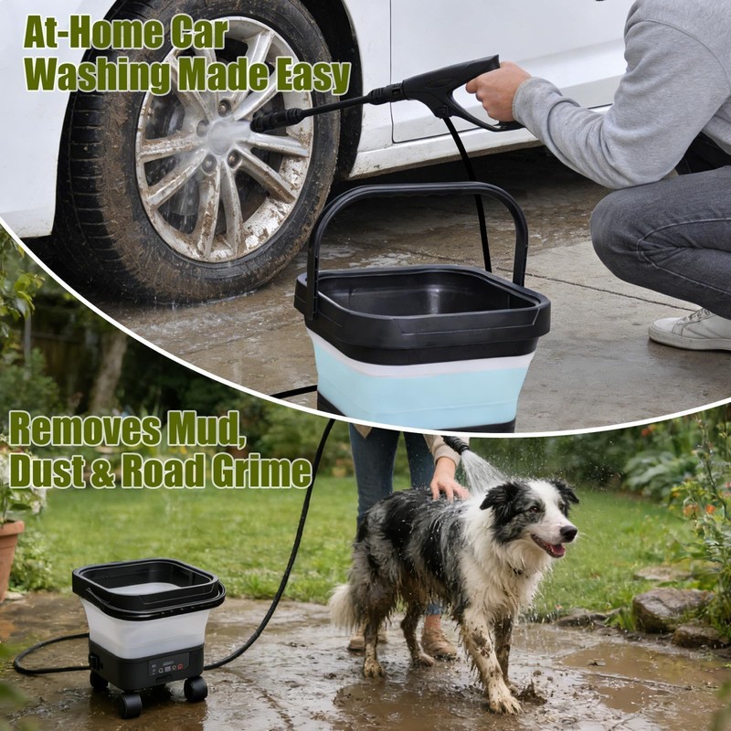 Portable Cordless Washer with 3.4Gal Tank, Foldable Design for Car