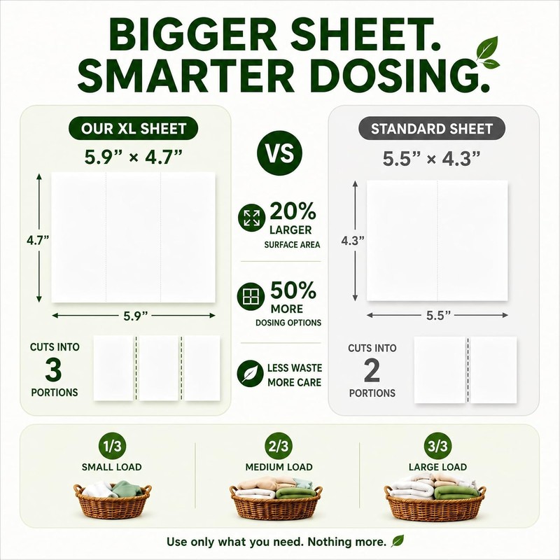 Laundry Detergent Sheets XL Size, Up to 1200 Loads, Cut-to-Size