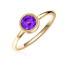 Glanzstücke München Women's Ring 925 Sterling Silver Yellow Gold-Plated with Purple Amethyst Gemstone Ring Solitaire Ring Yellow Gold, 60, Silver, Amethyst