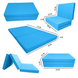 Danfuton Twin Size Trifold Foam Bed, Shikibuton, Ottoman Mattress 4 x 39 x 75 Turquoise