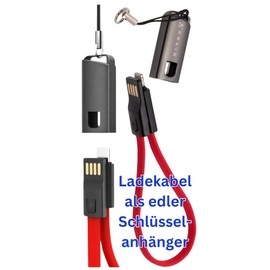 ARKIN Set of 5 USB charging cables as a practical key fob, compatible with all mobile phones with USB-C port, available in 3 colours, black, red, blue, all USB > to USB-C (red)