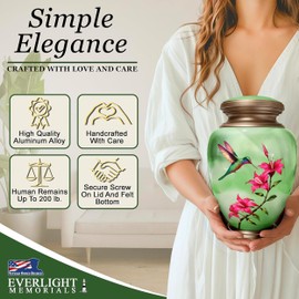 Exquisite Green Hummingbird Urn for Ashes Adult Male & Female – Handcrafted Cremation Urns for Human Ashes – Elegant Memorial Urn for Women and Men, Unique Artistic Tribute for Home or Burial