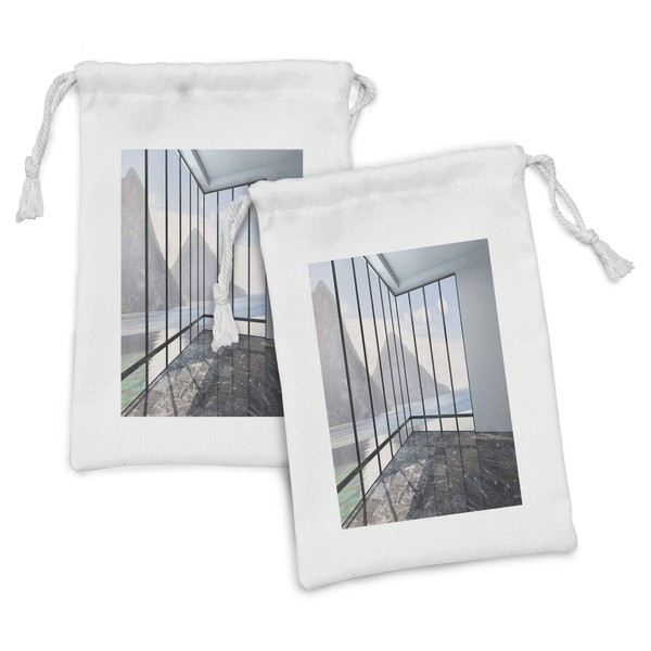 Ambesonne White Fabric Pouch Set of 2, Mountain Ocean Sea