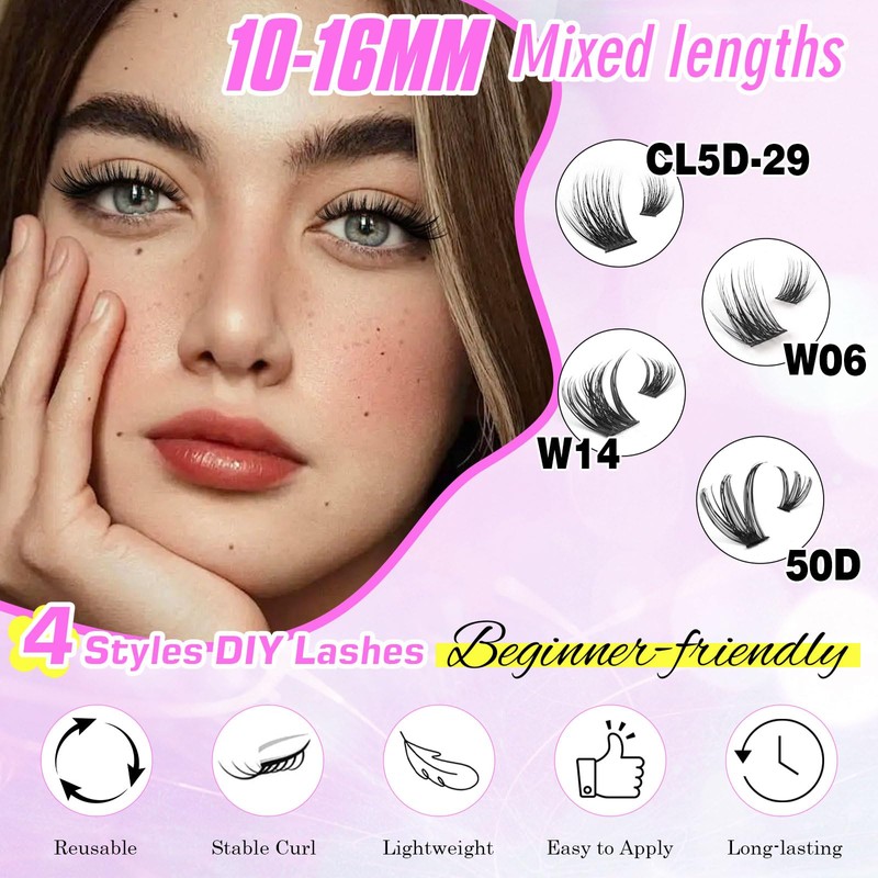Parriparri Cluster Lashes Kit 4 Styles Individual Eyelashes with Eyelash