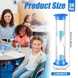 24 Pcs Sand Timer Kids Hourglass Acrylic Covered Clock Toothbrush Sand Timer for Classroom School(Blue)