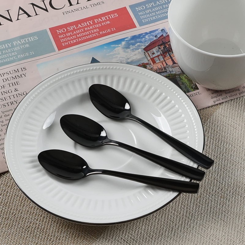 Vababa 8-Piece Black Stainless Steel Coffee Spoons, Mirror Finish Mini