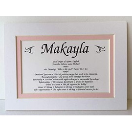 5x7 Girl's First Name - Origin, Meaning, Personality Traits - White & Pink Matting