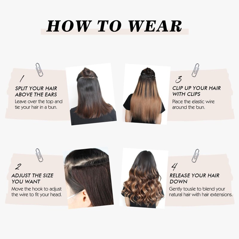 Sassina Invisible Wire Hair Extensions Real Human Hair with Transparent