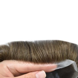 SINGA HAIR Super Thin Skin Mens Toupee 0.03mm Ultra Thin Skin Hair System For Men Human Hair Black Brown Blonde Gray V-looped Hairpiece Wig (8''x10'' 100% Light Density, 6# Light Brown)