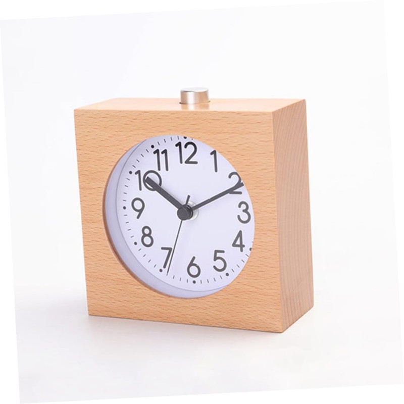 Mobestech Creative Wooden Square Alarm Clock with Night Light Snooze