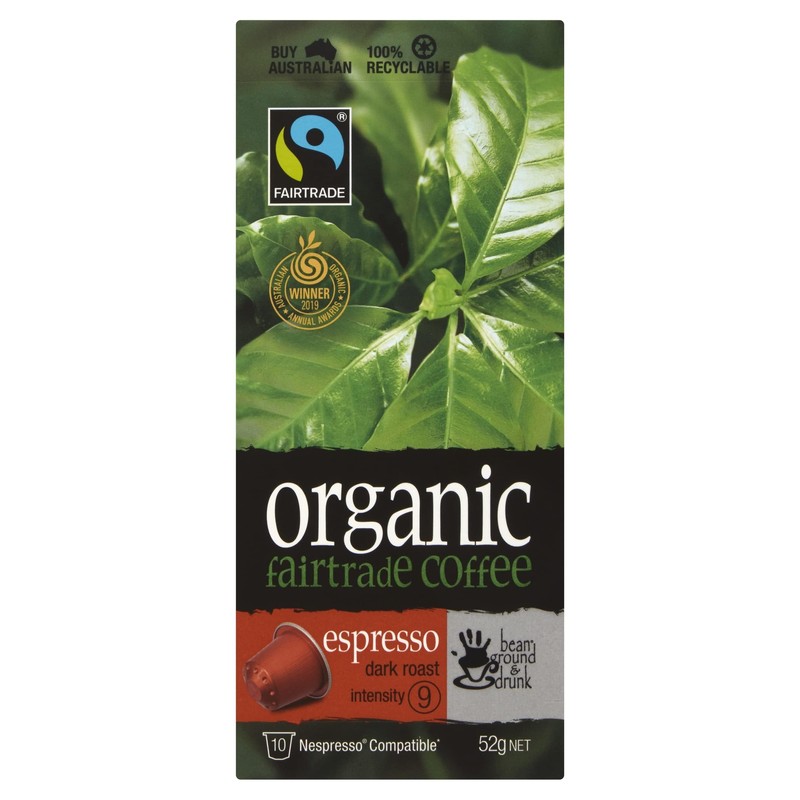 bean ground & drunk carton Organic Fairtrade Espresso Coffee 60