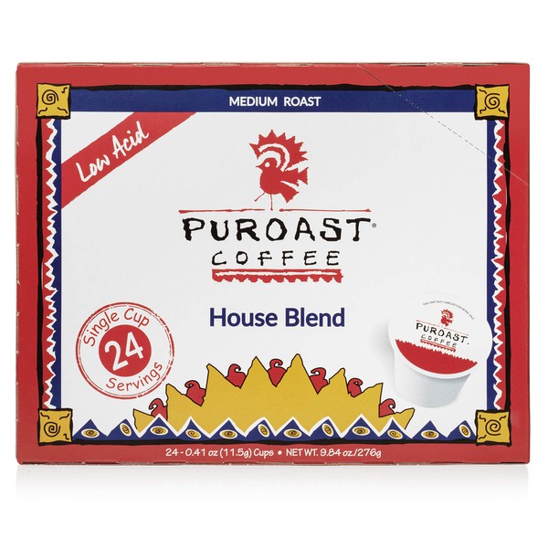 Puroast Low Acid Coffee Single-Serve Pods, Bold House Blend, Low Acid Certified – above 5.5, High Antioxidant, Compatible with Keurig 2.0 Coffee Makers (24 Count)