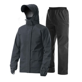 iCreek Rain Suit Waterproof Jacket with Pants 2 Pieces Breathable Lightweight Packable Raincoat with Hooded Rainwear Unisex（M, Dark Grey）