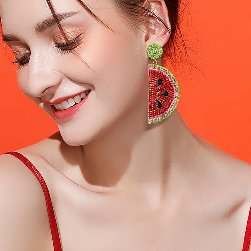 EVER FAITH Charming Crystal Watermelon Stud Earrings for Women Fruit