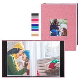 Benjia Small Photo Album 6x4 2 Packs, Each Pack holds 50 Pockets, Slip in Mini Linen Top Loading Photo Albums Holds Portrait Only 10x15cm Picture Pink